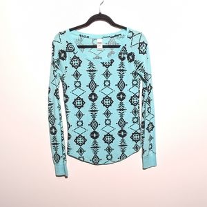 PINK Victoria's Secret Turquoise Aztec Long Sleeve Top